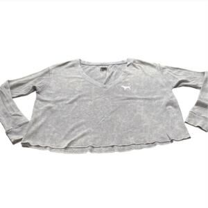PINK Victorias Secret | Light grey distressed waffle thermal v-neck Size XS